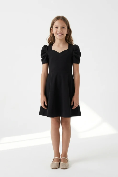 čierne šaty Vesper, elegantné čierne šaty pre dievčatá, detské šaty na oslavu, čierne elastické šaty, šaty pre dospievajúce dievčatá, ZOYA Fashion