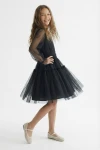 čierne tylové šaty Holly, dlhé rukávy detské šaty, čierne šaty pre dievčatá, elegantné tylové šaty, šaty na ples, ZOYA Fashion